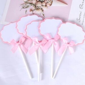 💞 New Pack of 10 Pink & White Buffet Food Label Cupcake Toppers